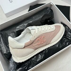 Women's Celine Pink & White Embroidered Logo Retro Sneakers 🎀